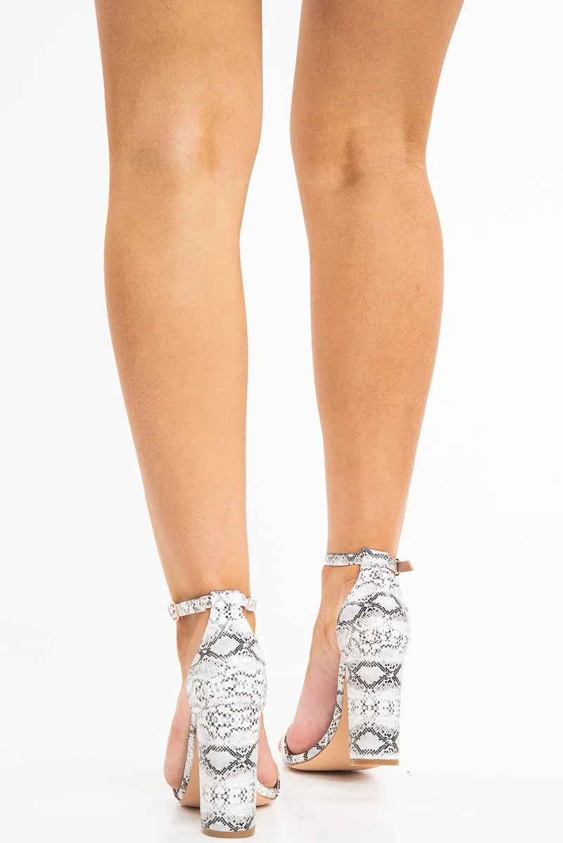 White Snake Strapped Block Heel - Alanni