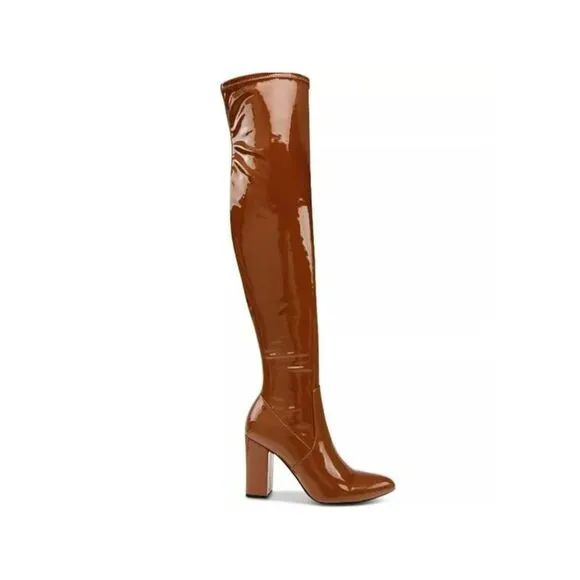 WILD PAIR Womens Brown Stretch Bravy Pointed Toe Block Heel Heeled Boots 6.5 M