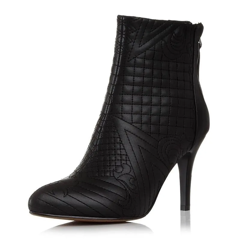 winter ankle boots women shoes pointed toe embroidered genuine leather booties back zipper woman heels fashion boots