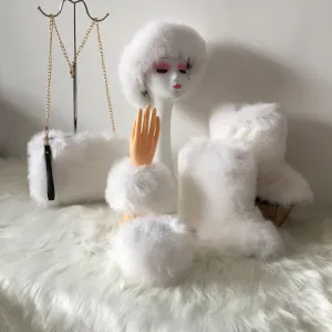 Winter fashion matching 4pc sets solid color faux fur