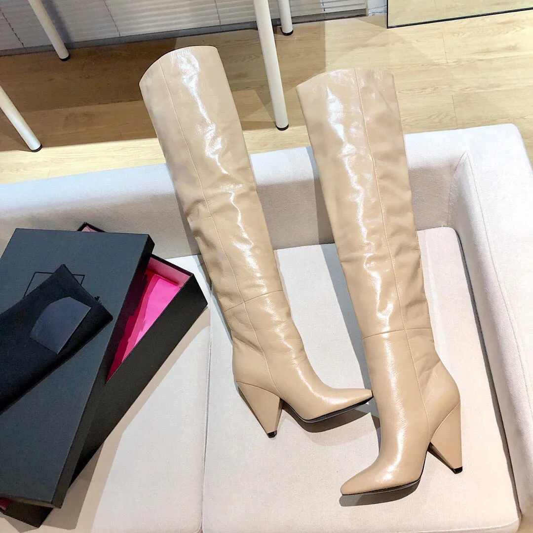 Woman Slouch Boots Pointed-Toes Spike Heels Boots
