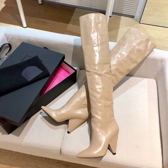 Woman Slouch Boots Pointed-Toes Spike Heels Boots