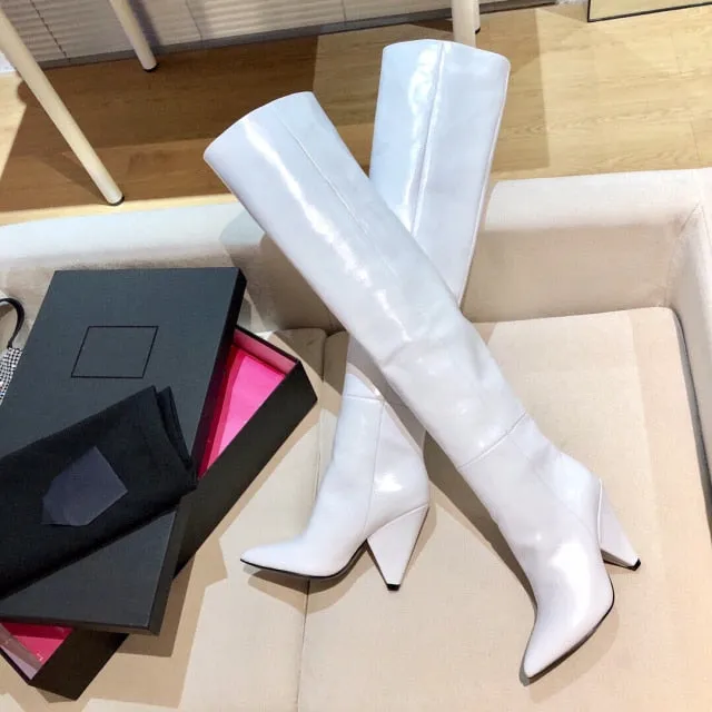 Woman Slouch Boots Pointed-Toes Spike Heels Boots