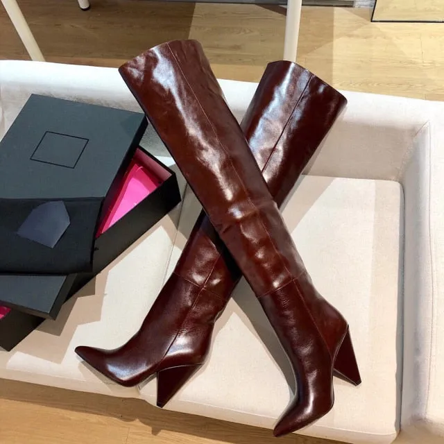 Woman Slouch Boots Pointed-Toes Spike Heels Boots