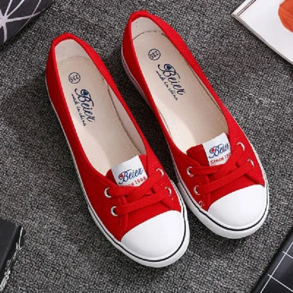 Women Casual Flats Lace up Shallow Shoes Autumn 2021 Fashion Comfortable Female Canvas Loafers Vulcanized Shoes Ladies Footwear