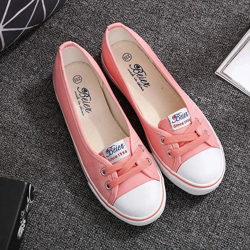 Women Casual Flats Lace up Shallow Shoes Autumn 2021 Fashion Comfortable Female Canvas Loafers Vulcanized Shoes Ladies Footwear