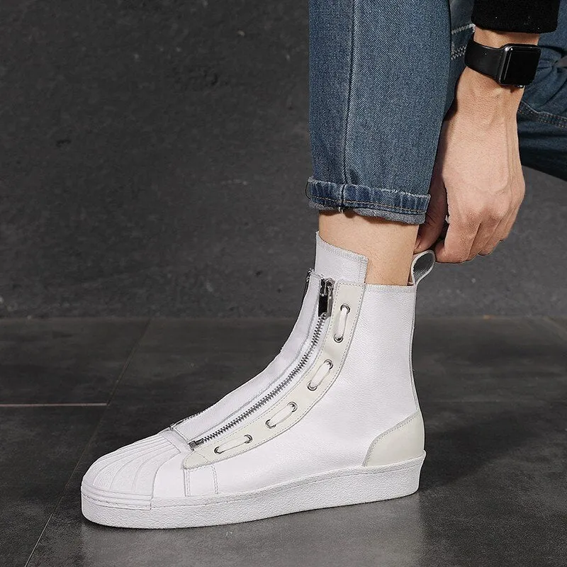 Women Casual Genuine Leather Cowhide White Boots