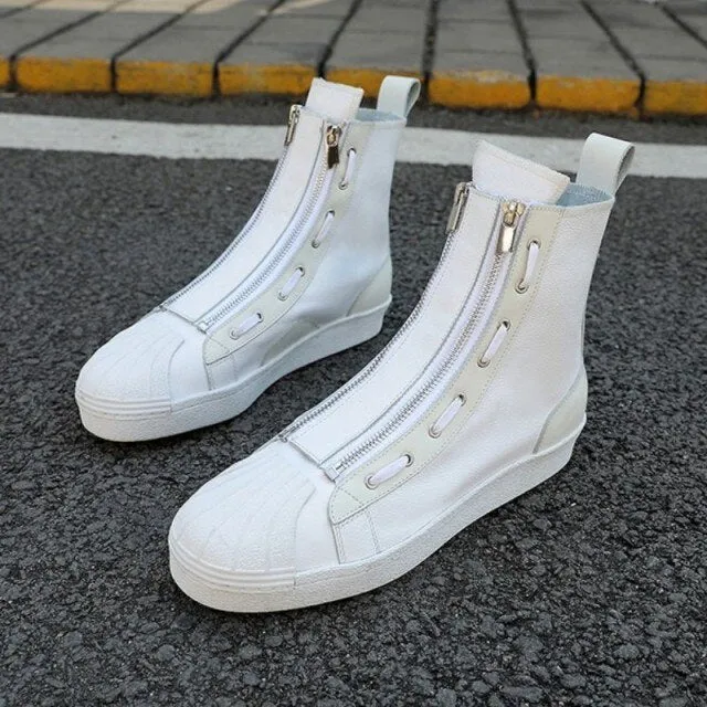 Women Casual Genuine Leather Cowhide White Boots