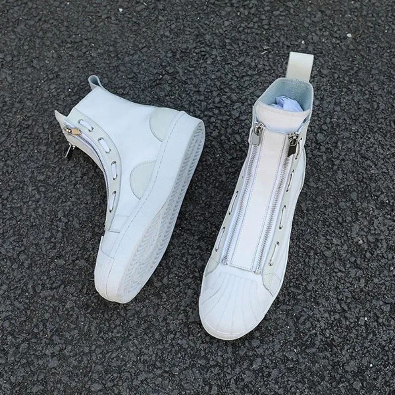 Women Casual Genuine Leather Cowhide White Boots