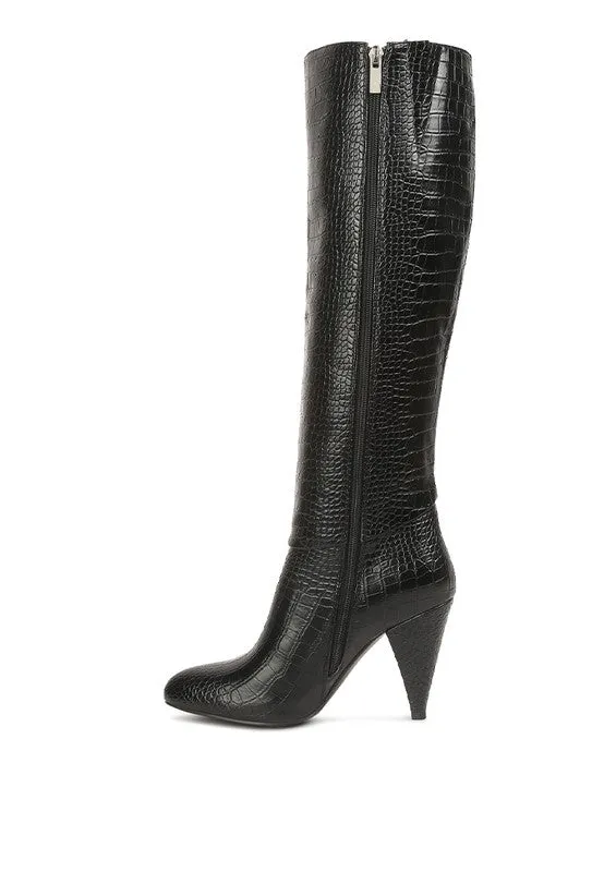 Women's Calf Croco Heel Boots