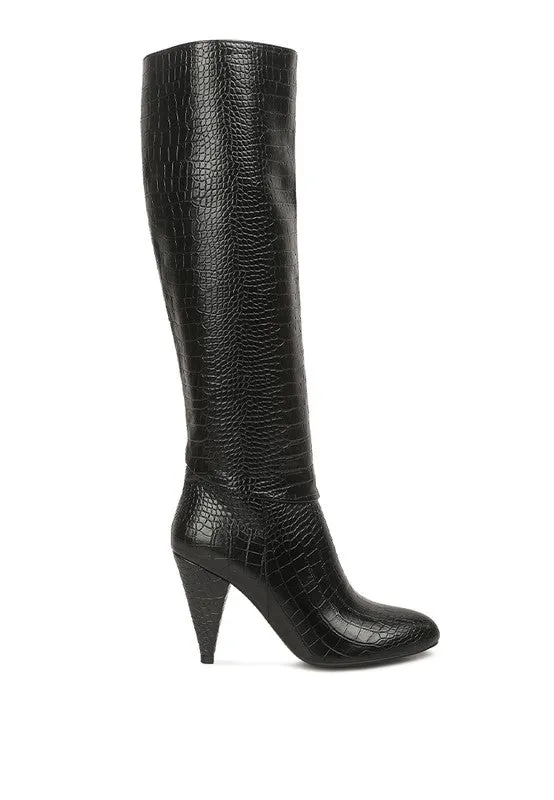 Women's Calf Croco Heel Boots