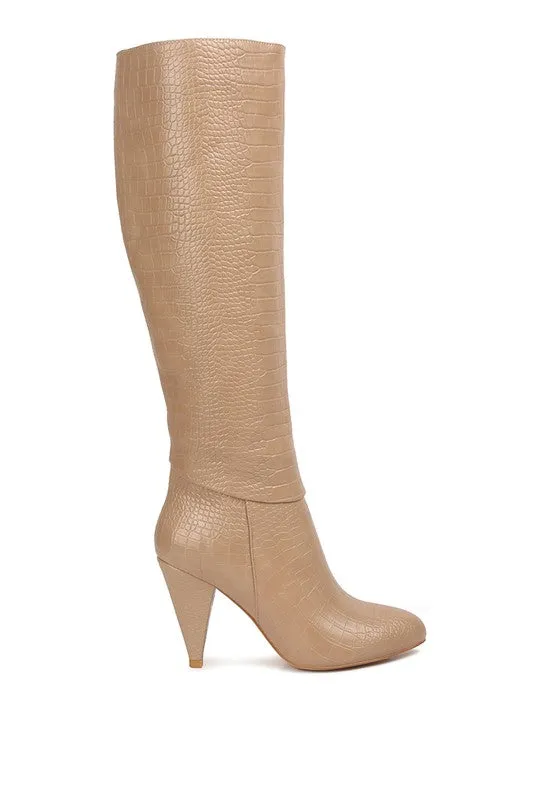 Women's Calf Croco Heel Boots