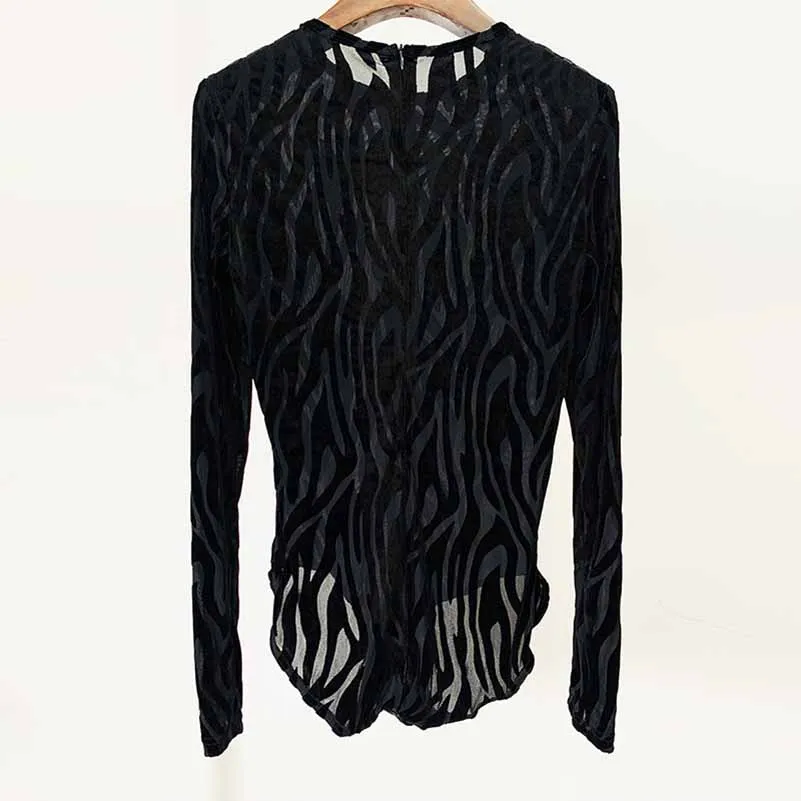 Zebra Velvet Black Bodysuit with flared trousers in black