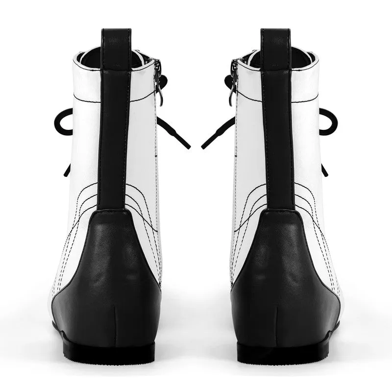 Zipper Lace-up Round Toe Boxing Ankle Boots