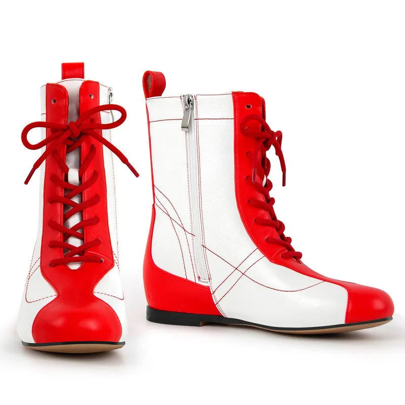 Zipper Lace-up Round Toe Boxing Ankle Boots