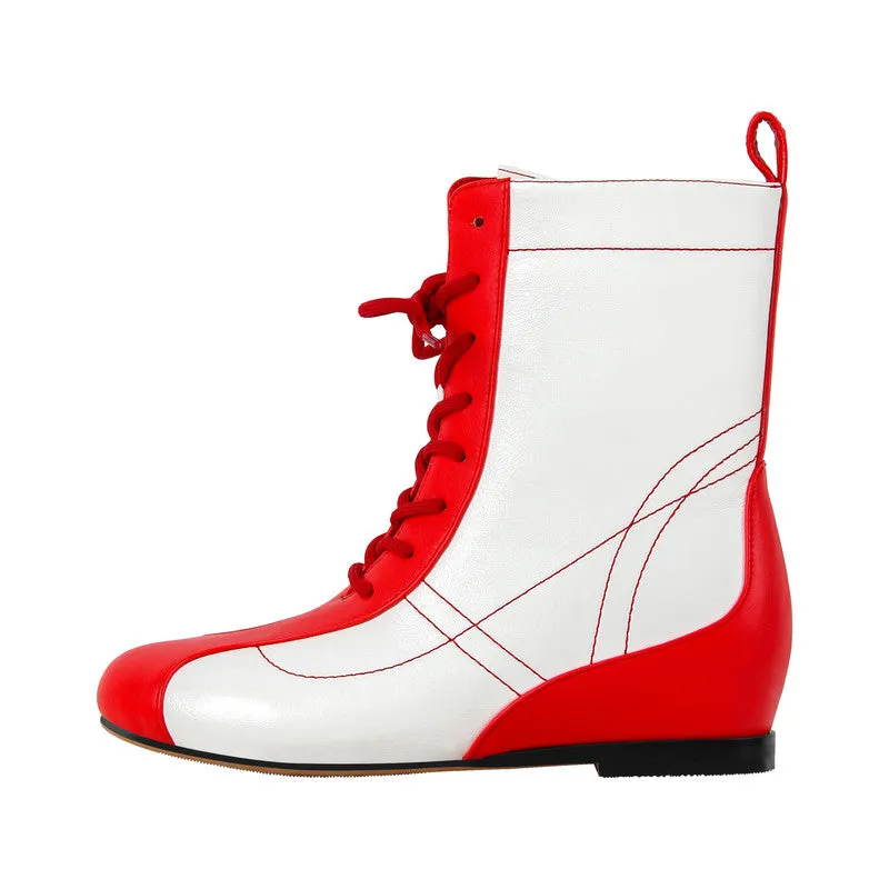 Zipper Lace-up Round Toe Boxing Ankle Boots