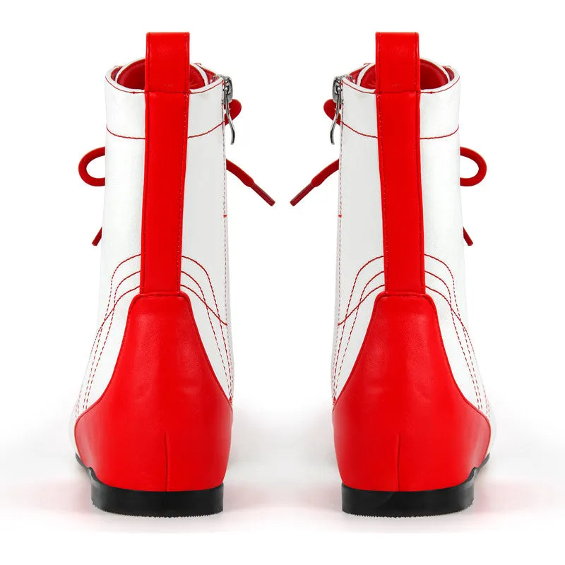 Zipper Lace-up Round Toe Boxing Ankle Boots